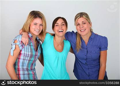 Closeup of 3 young women on white background