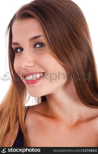 Closeup of a beautiful teenager against white background