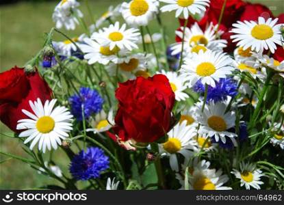Closeup of a bouquet with colorful summer flowers