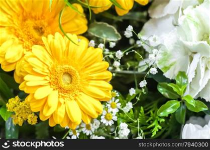 closeup of a bright summer bouquet of flowers