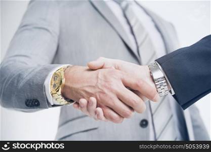 Closeup of a business hand shake. Closeup of a business hand shake between two colleagues