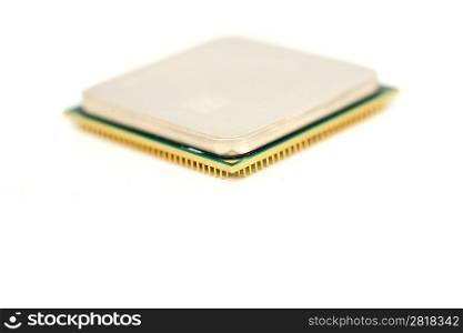 Closeup of a computer processor over a white background