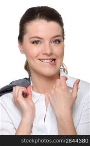 Closeup of a female employee biting her lip