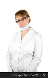 Closeup of a female healthcare professional nurse on a white