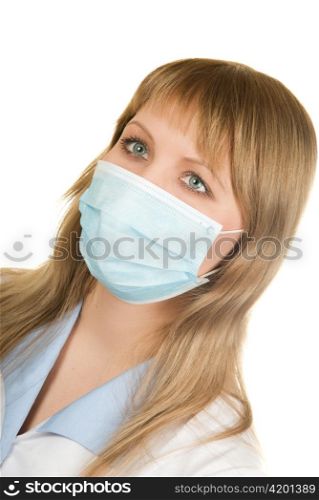 Closeup of a female healthcare professional nurse wearing a protection mask
