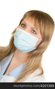 Closeup of a female healthcare professional nurse wearing a protection mask