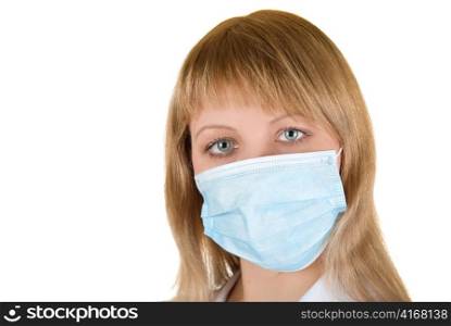 Closeup of a girl wearing a protection mask