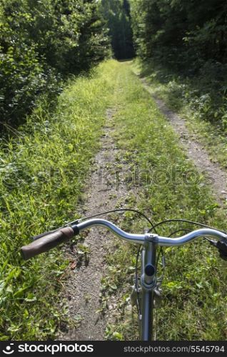 Closeup of a handlebar of a bicycle, Riding Mountain National Park, Manitoba, Canada