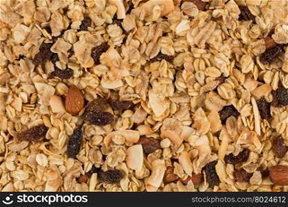 Closeup of a pile of muesli cereal breakfast oatmeal