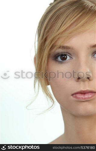 Closeup of a serious young woman