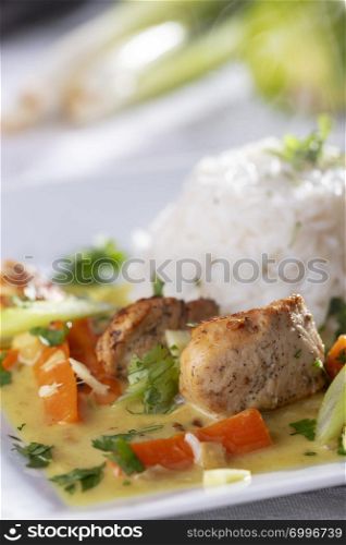 closeup of a thai curry with rice