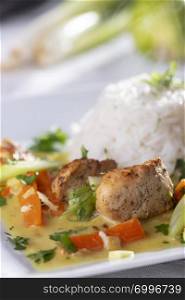 closeup of a thai curry with rice
