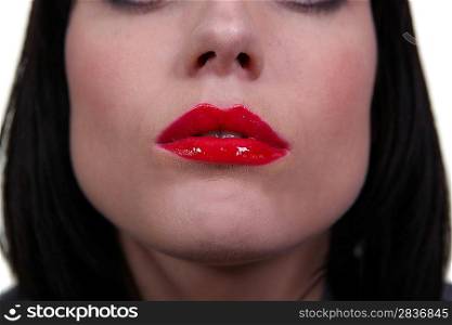 Closeup of a woman&acute;s red lips