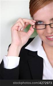 Closeup of a woman in glasses