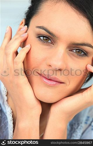 Closeup of a woman with a beautiful complexion