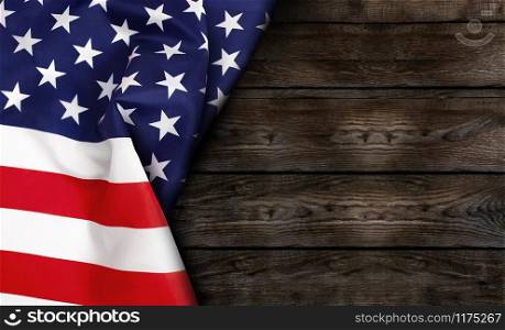 Closeup of American flag on a old wooden background
