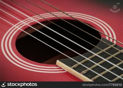 closeup of an acoustic guitar strings