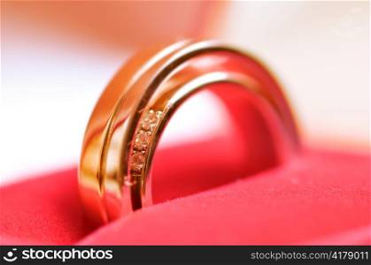 closeup of an open wedding rings box