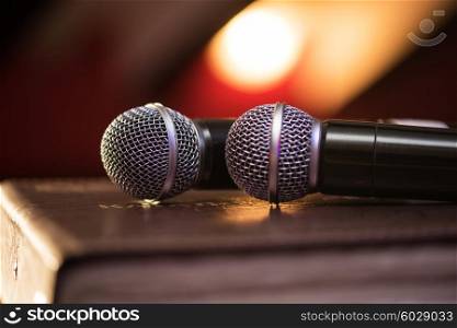 Closeup of audio microphones. Closeup of two audio microphones