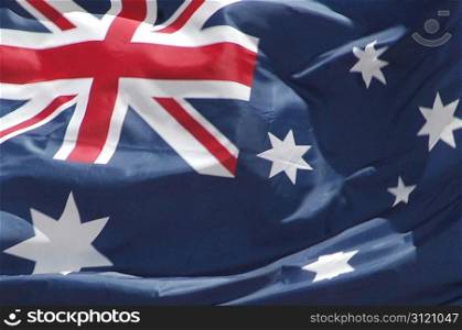 Closeup of Australian flag blowing in the wind