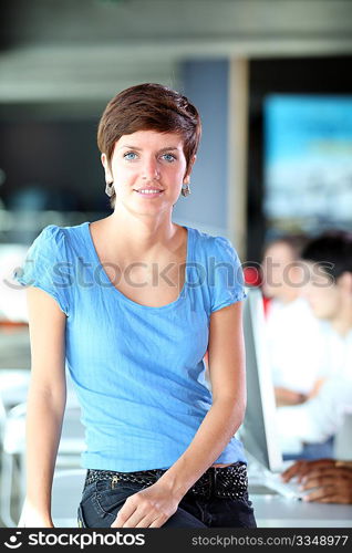 Closeup of beautiful college student in training course