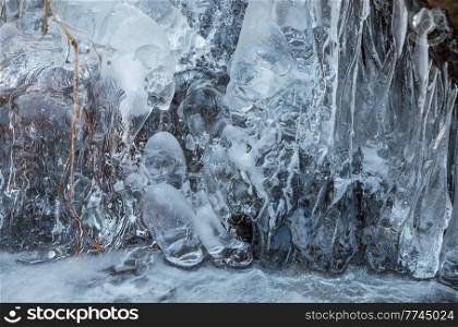 Closeup of beautiful frozen  waterfall 