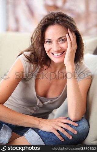 Closeup of beautiful woman relaxing at home