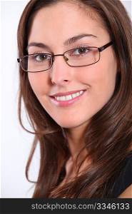 Closeup of beautiful woman wearing eyeglasses