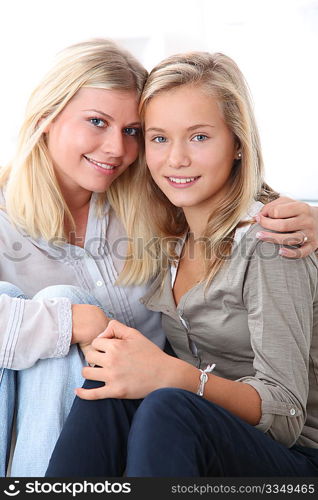 Closeup of blond woman and blond girl