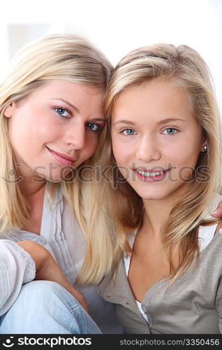 Closeup of blond woman and blond girl