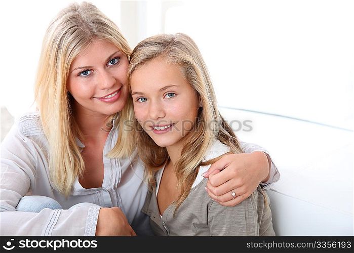 Closeup of blond woman and blond girl