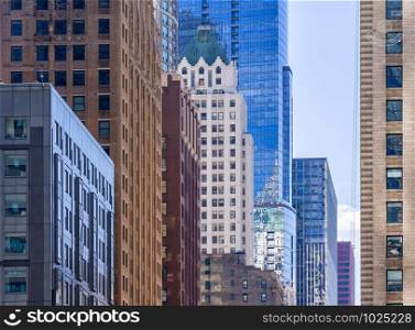 Closeup of building skylines skyscraper in Chicago IL USA