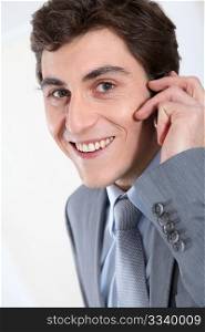 Closeup of businessman on the phone