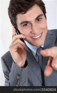 Closeup of businessman on the phone