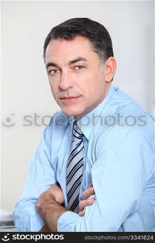 Closeup of businessman with blue shirt and tie