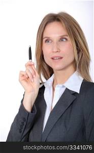 Closeup of businesswoman on white background