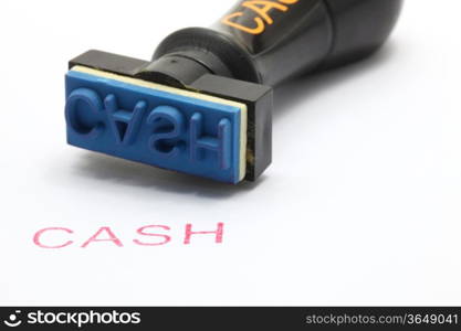 closeup of cash letter on rubber stamp isolated on white background