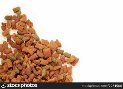 Closeup of Cat food background on white background