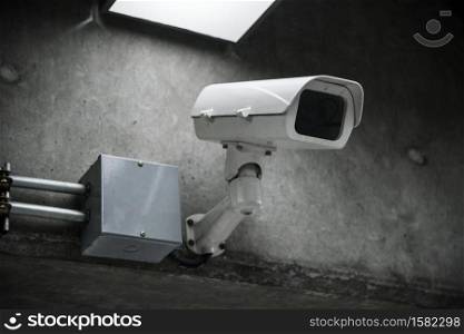 Closeup of CCTV camera on the wall