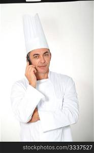 Closeup of chef talking on the phone