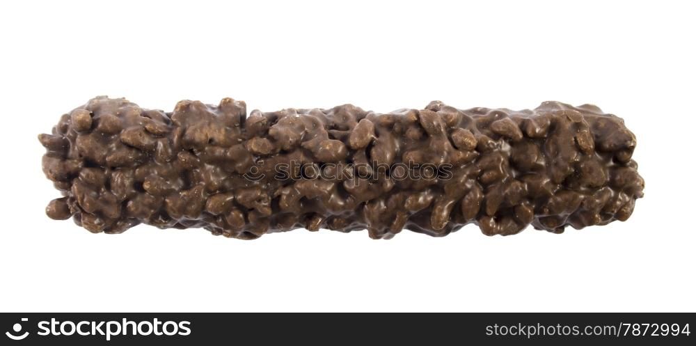Closeup of chocolate bar isolated on white.