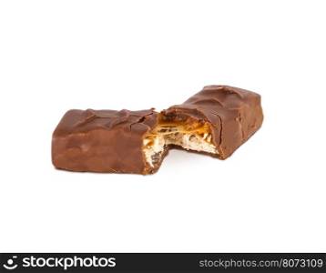 Closeup of chocolate bar isolated on white background. With clipping path