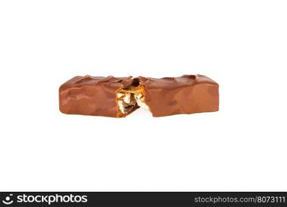 Closeup of chocolate bar isolated on white background. With clipping path