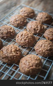 Closeup of chocolate cookie on a grate