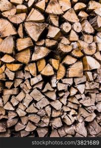 closeup of chopped fire wood stack