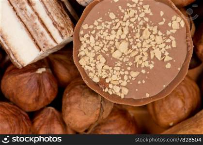 Closeup of coffee beans, cinnamon and nuts