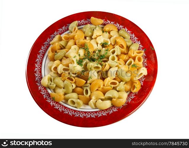 closeup of Colorful Italian conchiglie gourmet pasta
