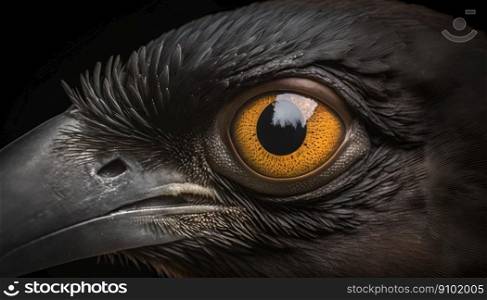 Closeup of crow eye. Macro of bird eye. Ge≠rative AI.. Closeup of crow eye. Macro of bird eye. Ge≠rative AI