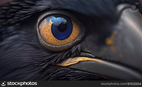 Closeup of crow eye. Macro of bird eye. Generative AI.. Closeup of crow eye. Macro of bird eye. Generative AI