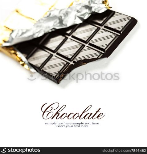 Closeup of Dark Chocolate over white